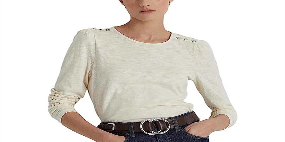 Ralph Lauren Women's Puff Sleeve Slub Jersey Top White Size Medium