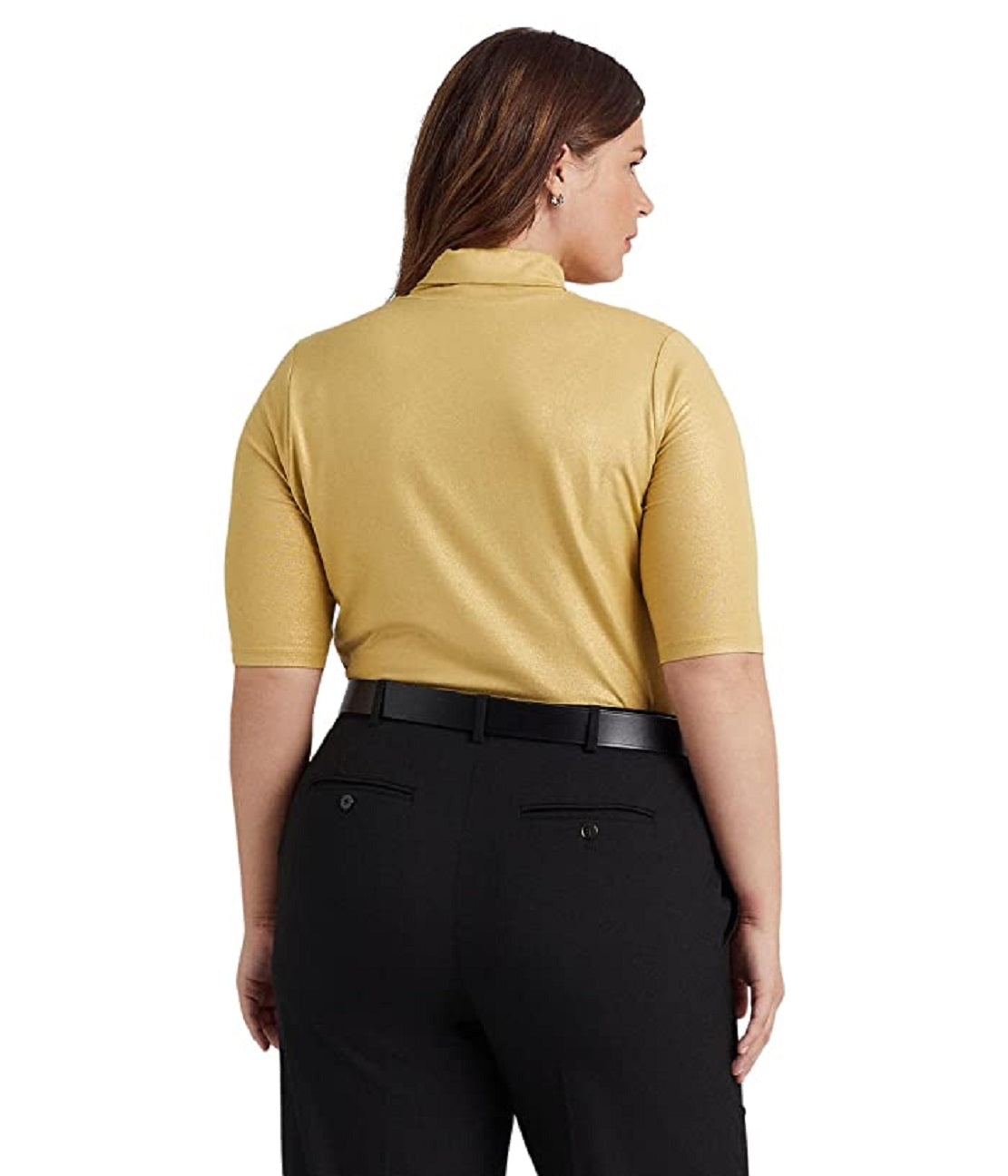 Ralph Lauren Women's Metallic Stretch Jersey Turtleneck Yellow Size 2X
