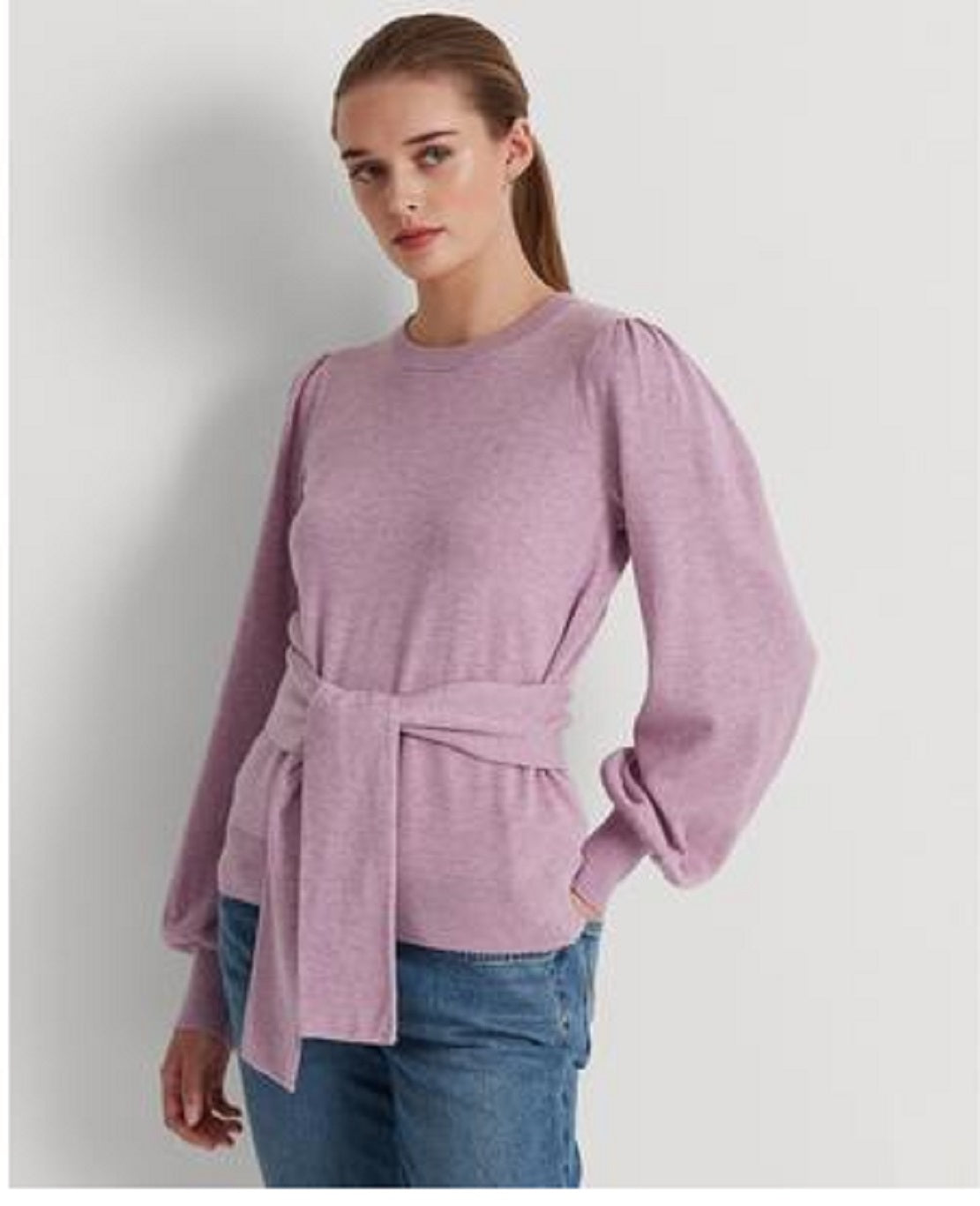 Ralph Lauren Women's Belted Cotton Blend Sweater Purple Size Medium