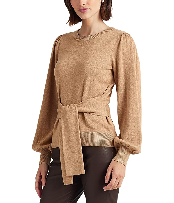 Ralph Lauren Women's Belted Cotton Blend Sweater Brown Size Small