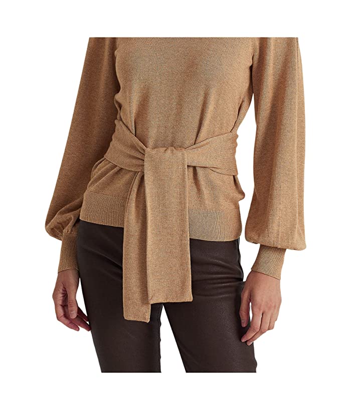 Ralph Lauren Women's Belted Cotton Blend Sweater Brown Size Small