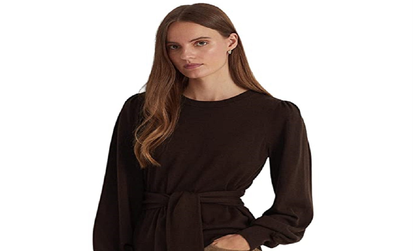 Ralph Lauren Women's Belted Cotton Blend Sweater Brown Size X-Large