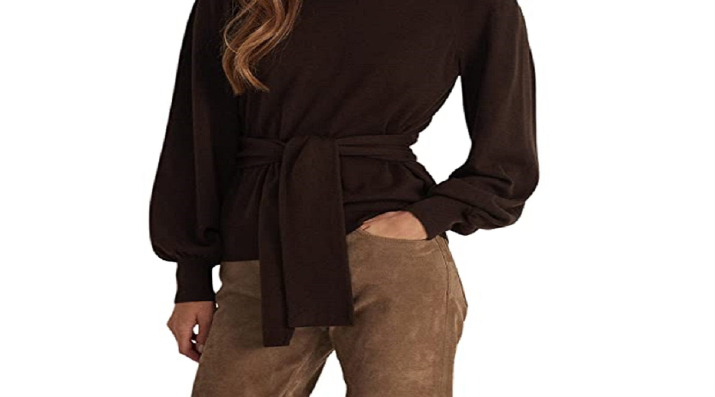 Ralph Lauren Women's Belted Cotton Blend Sweater Brown Size X-Large