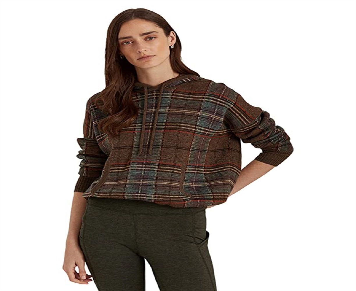 Ralph Lauren Women's Plaid Merino Wool Hoodie Sweater Assorted Size Medium