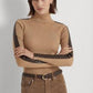 Ralph Lauren Women's Faux Leather Trim Turtleneck Sweater Brown Size Medium