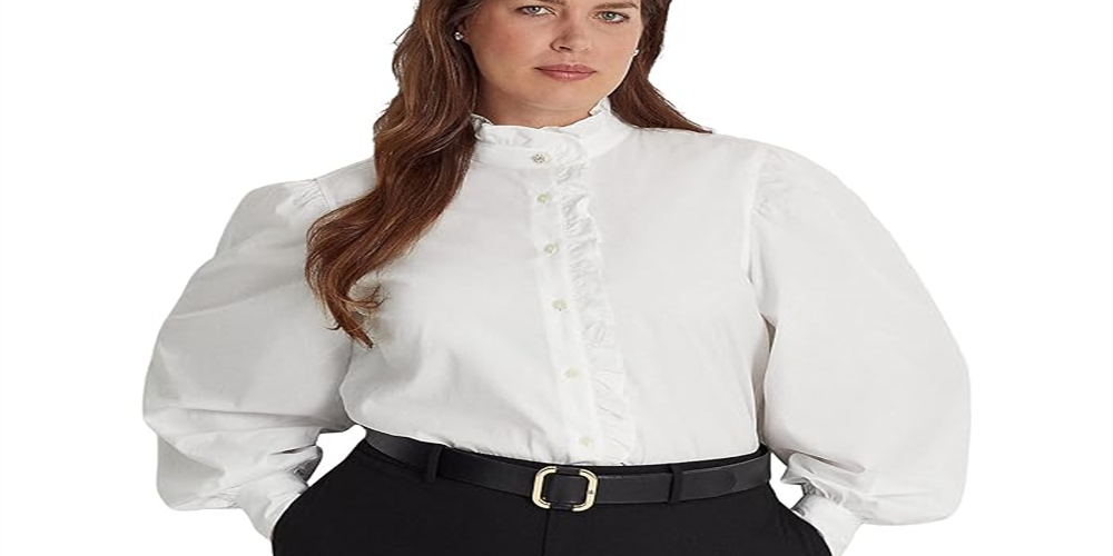 Ralph Lauren Women's Ruffle Trim Cotton Broadcloth Shirt White Size 3X