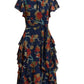 Ralph Lauren Women's Floral Ruffle Trim Georgette Dress Blue