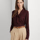 Ralph Lauren Women's Crepe Tie Neck Shirt Red Size Medium