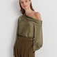 Ralph Lauren Women's Satin One Shoulder Blouse Green Size Small