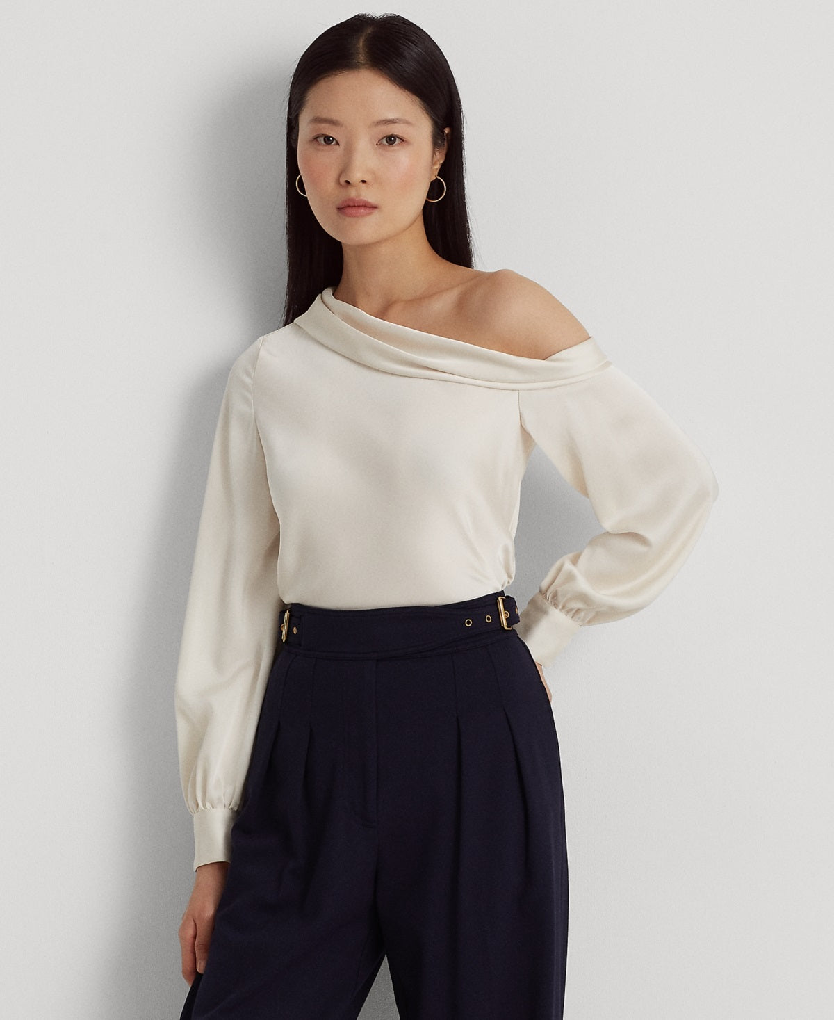 Ralph Lauren Women's Satin One Shoulder Blouse White Size Large