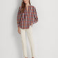 Ralph Lauren Women's Cotton Blend Tie Neck Blouse Red