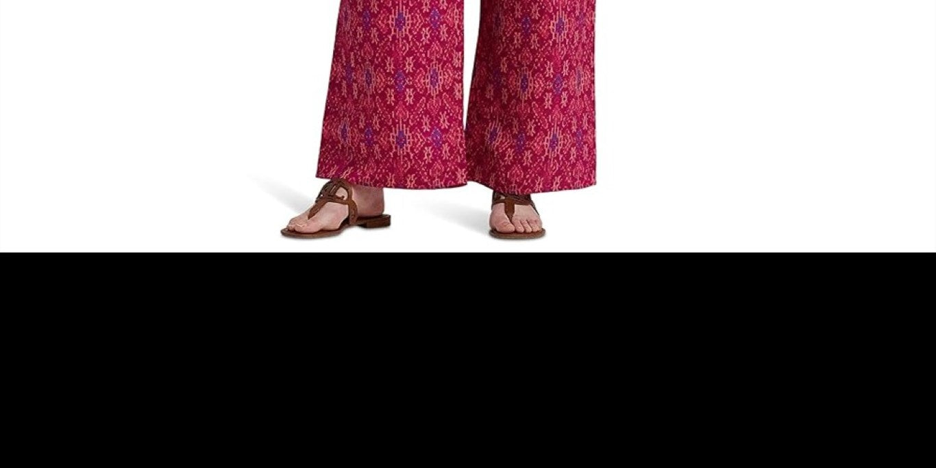 Ralph Lauren Women's Geo Print Satin Shantung Wide Leg Pants Pink