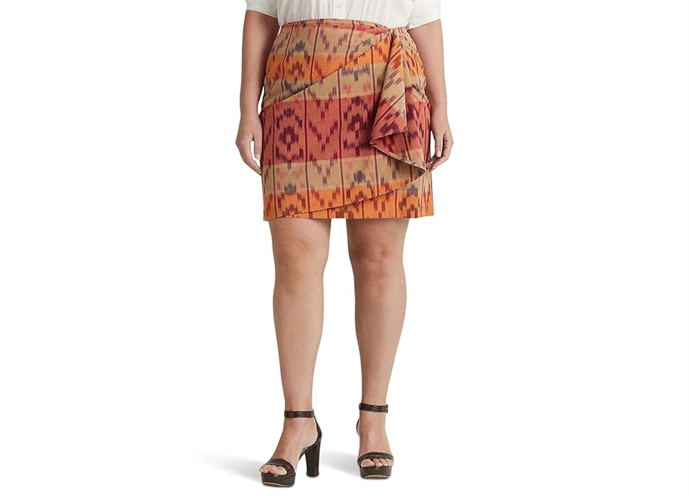 Ralph Lauren Women's Geo Motif Cotton Linen Wrap Skirt Red