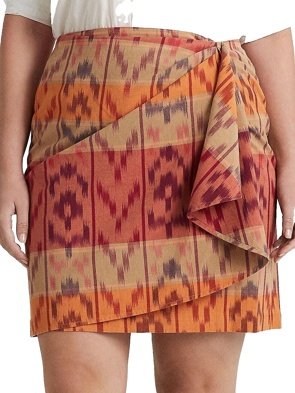 Ralph Lauren Women's Geo Motif Cotton Linen Wrap Skirt Red Size 22W