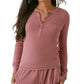 Bass Outdoor Women's Warm Button Front Waffle Knit Henley Top Red Size X-Small