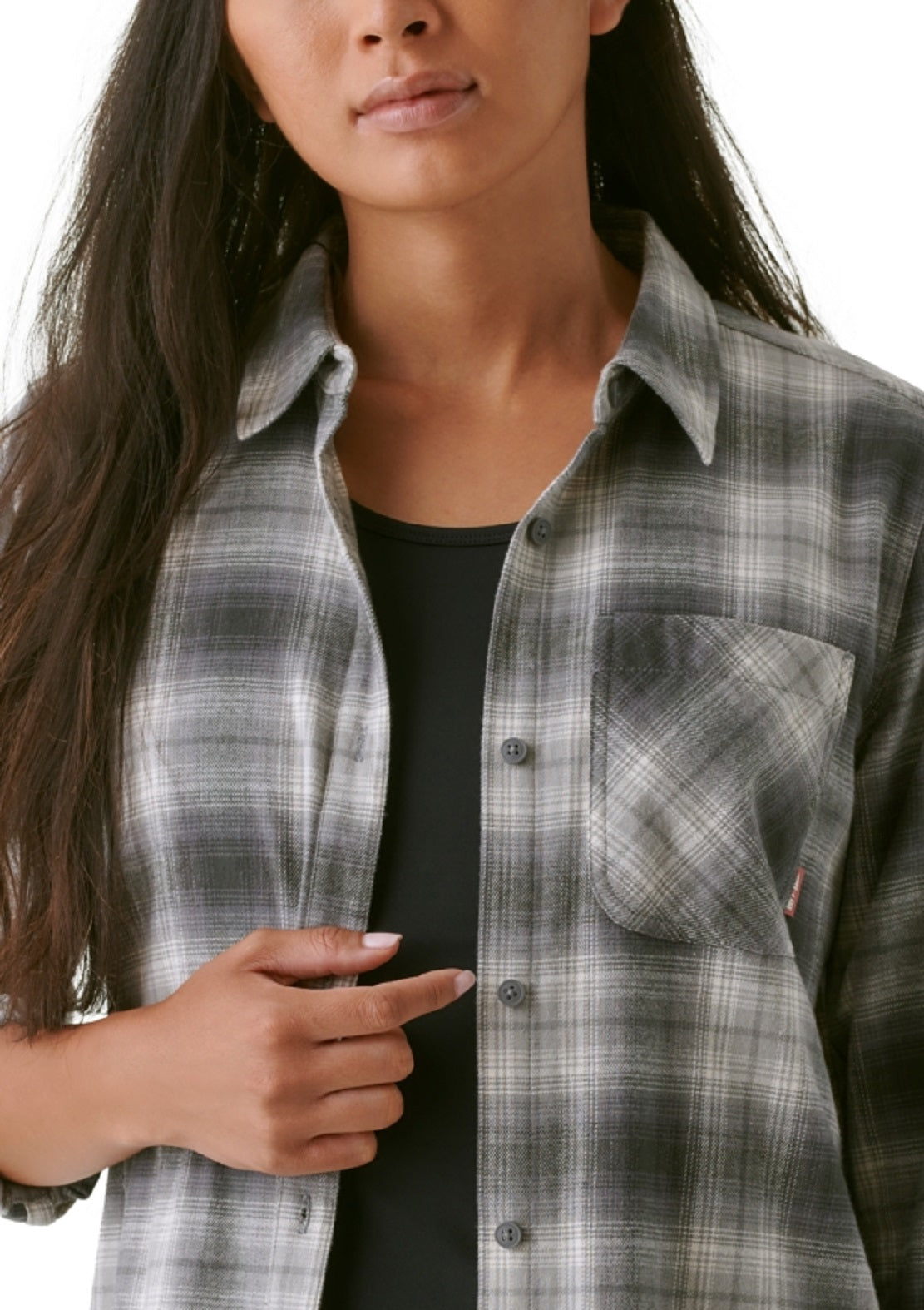 Bass Outdoor Women's Expedition Stretch Flannel Shirt Gray Size Large