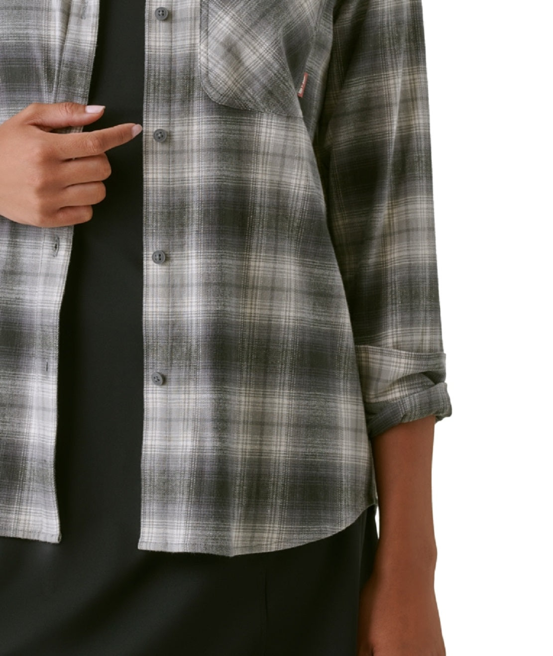 Bass Outdoor Women's Expedition Stretch Flannel Shirt Gray Size Large