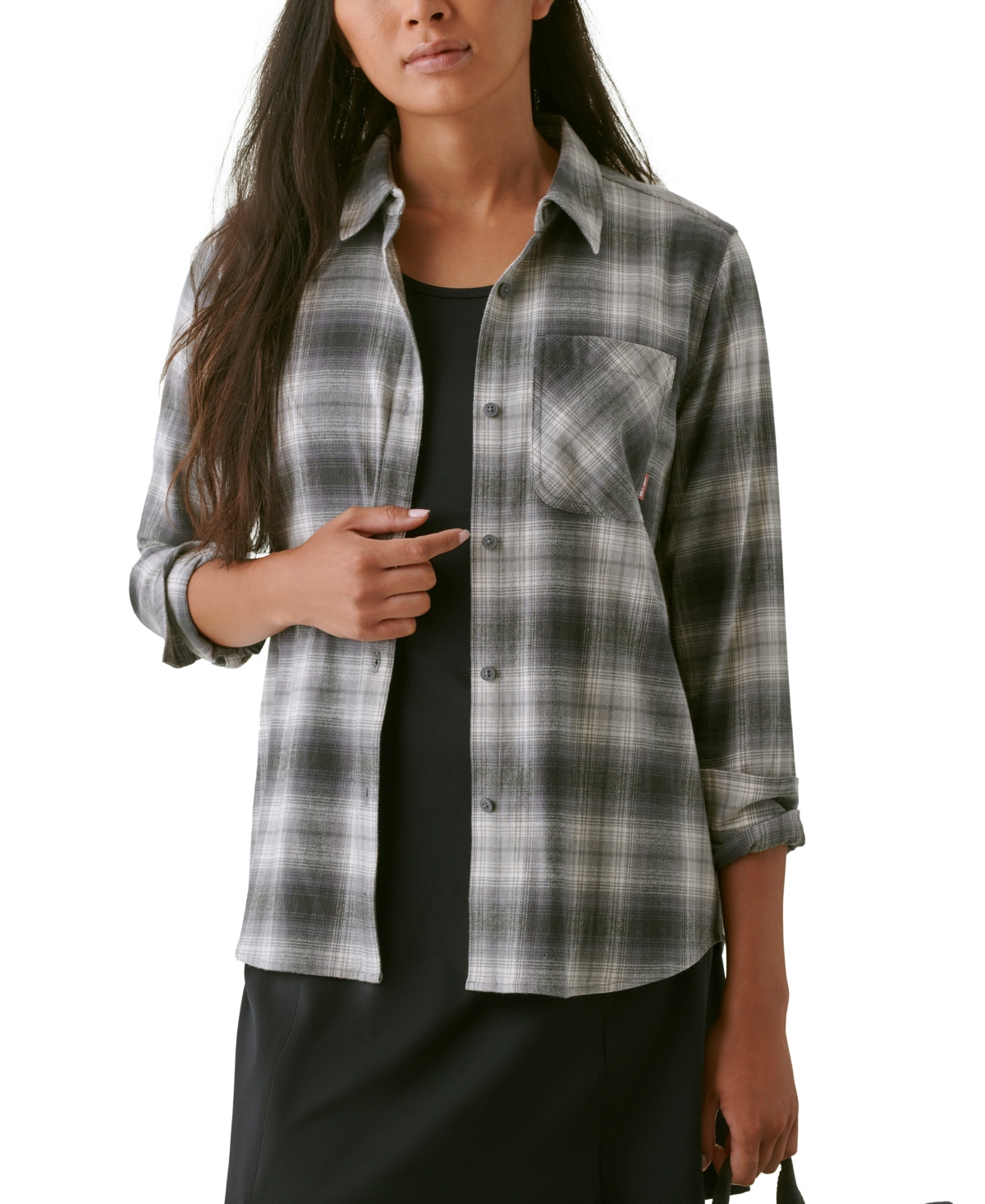 Bass Outdoor Women's Expedition Stretch Flannel Shirt Gray Size Large