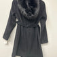 Cole Haan Women's Belted Faux-Fur-Trim Hooded Coat Black Size 12