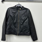 Cole Haan Women's Stand-Collar Leather Moto Coat Black Size Large
