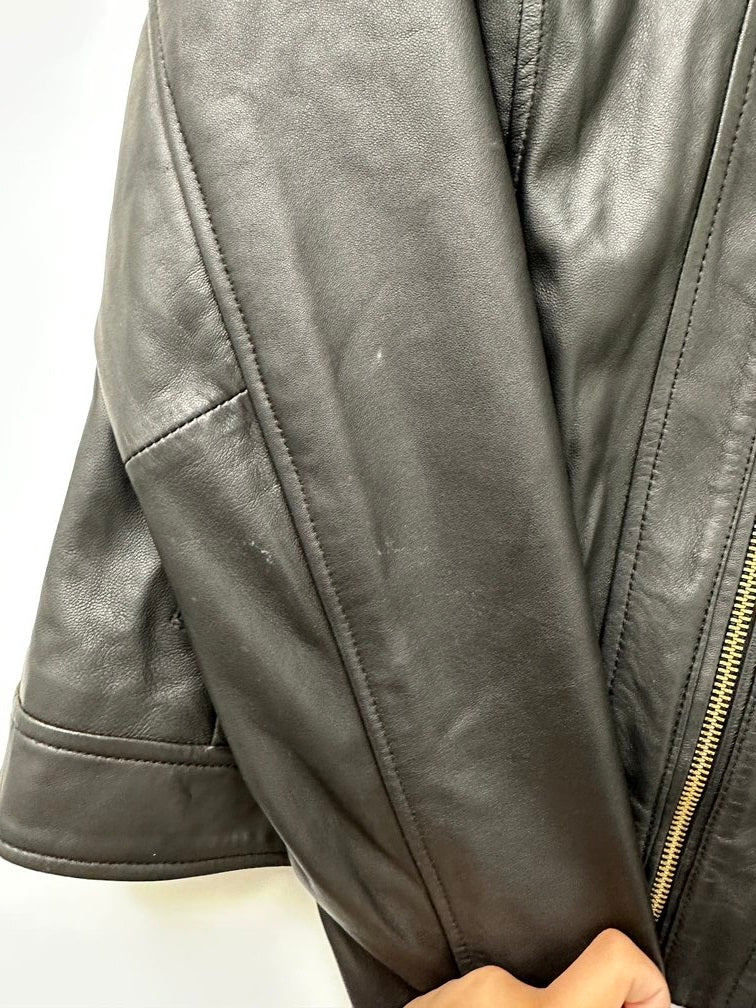 Cole Haan Women's Stand-Collar Leather Moto Coat Black Size Large
