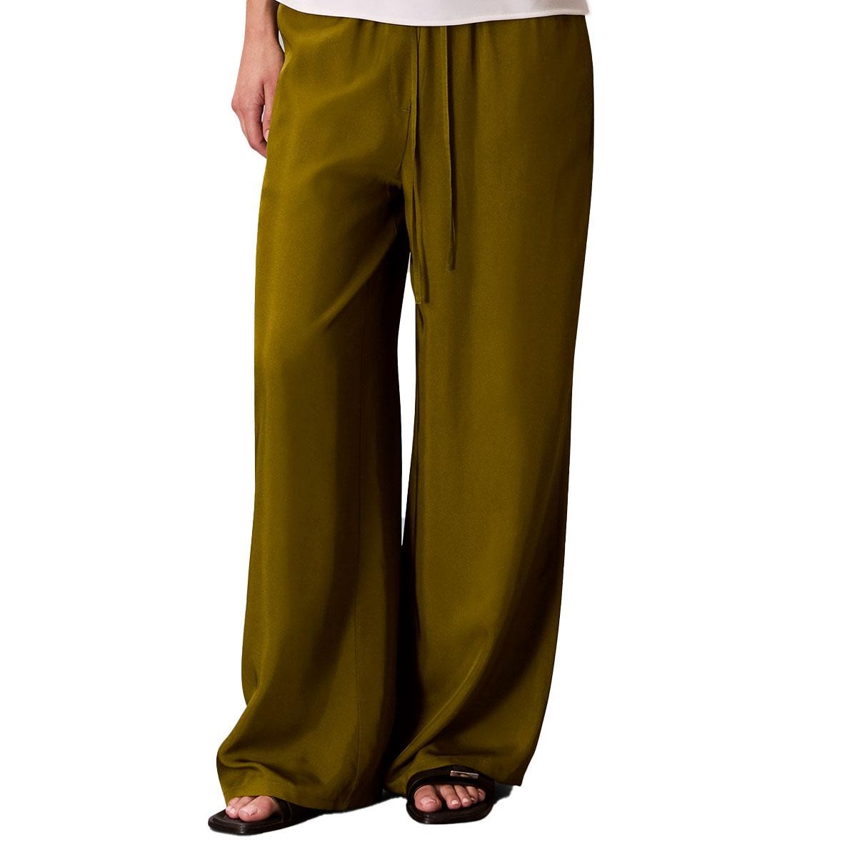 Calvin Klein Women's Drawstring Wide Leg Pants Dark Leaves