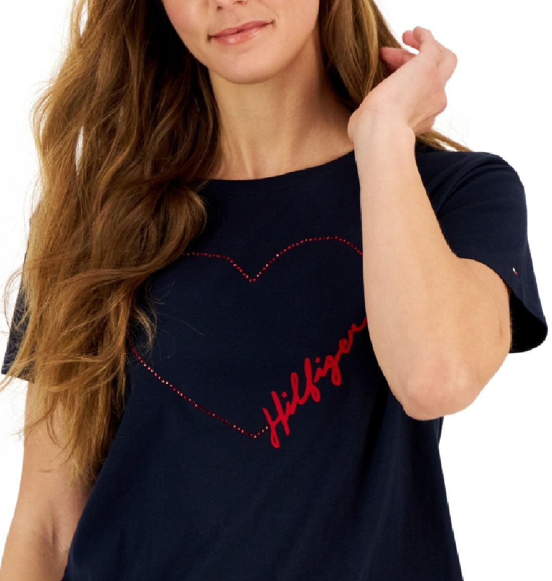 Tommy Hilfiger Women's Signature Heart Graphic T-Shirt Blue Size Large