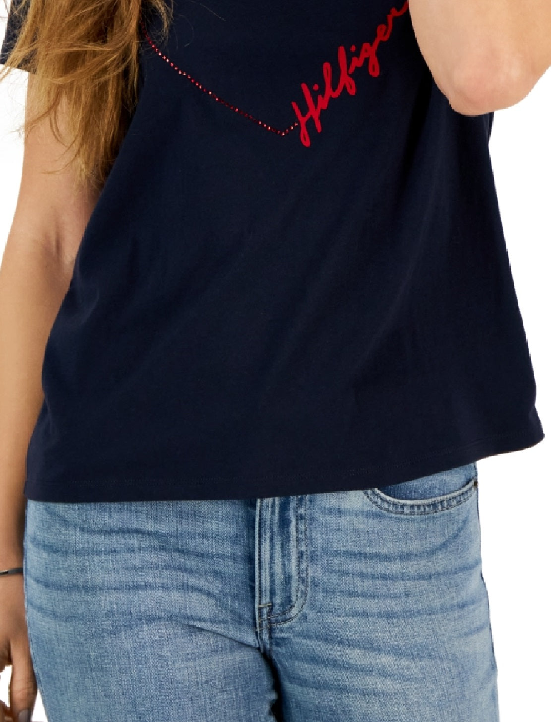 Tommy Hilfiger Women's Signature Heart Graphic T-Shirt Blue Size Large