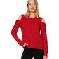 Tommy Hilfiger Women's Metallic Waffled Cold Shoulder Shirt Red Size Medium