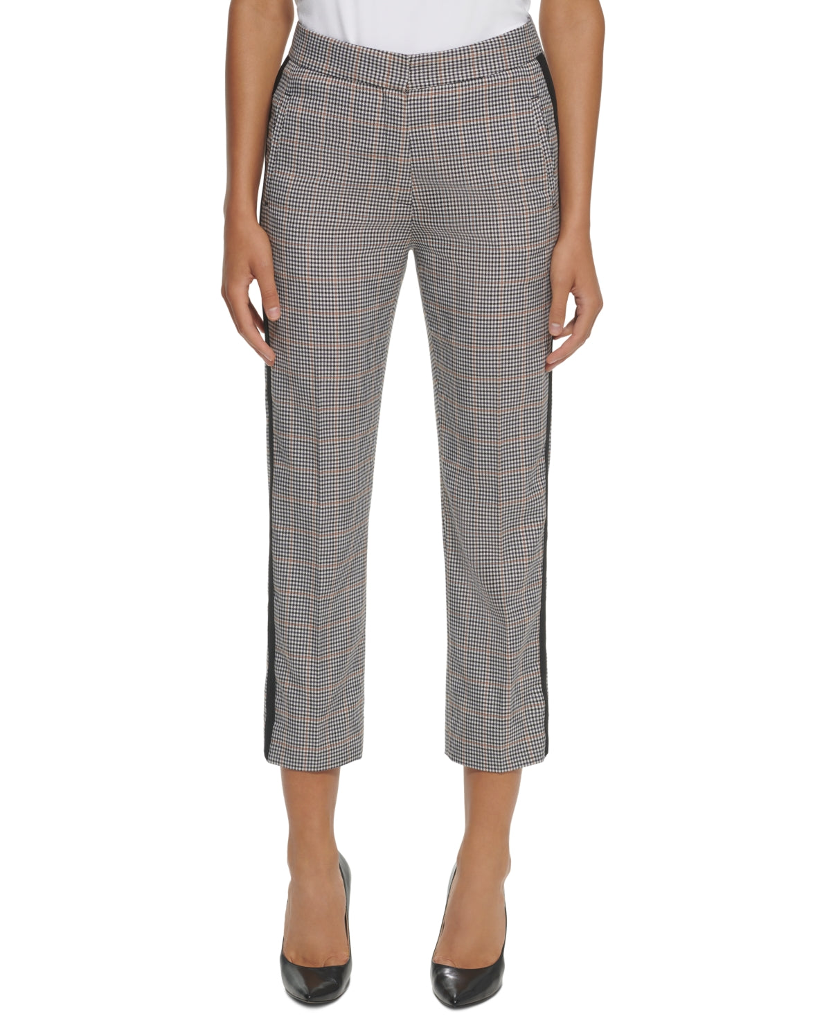 Tommy Hilfiger Women's Printed Side Striped Straight Leg Pants Black Size 12