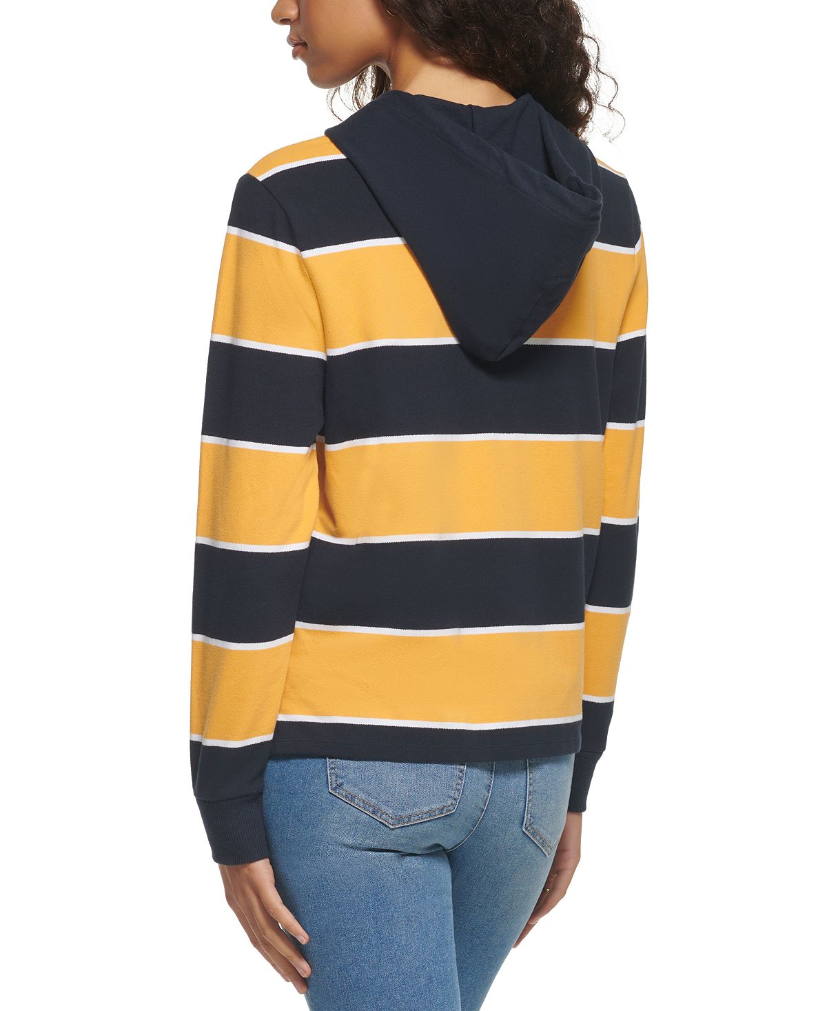 Tommy Hilfiger Women's Rugby Stripe Long Sleeve Hoodie Blue Size Medium