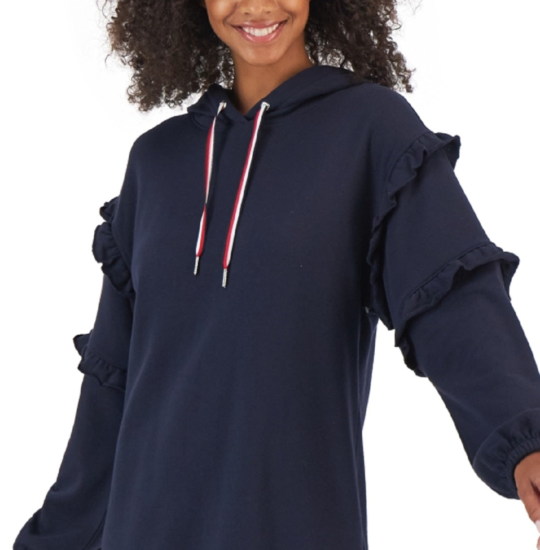 Tommy Hilfiger Women's Ruffle Sleeve Sweatshirt Dress Blue Size Small