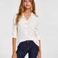 Tommy Hilfiger Women's Faux Suede Trim Henley Top White Size Large