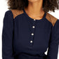 Tommy Hilfiger Women's Faux Suede Trim Henley Top Blue