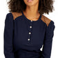 Tommy Hilfiger Women's Faux Suede Trim Henley Top Blue Size Small