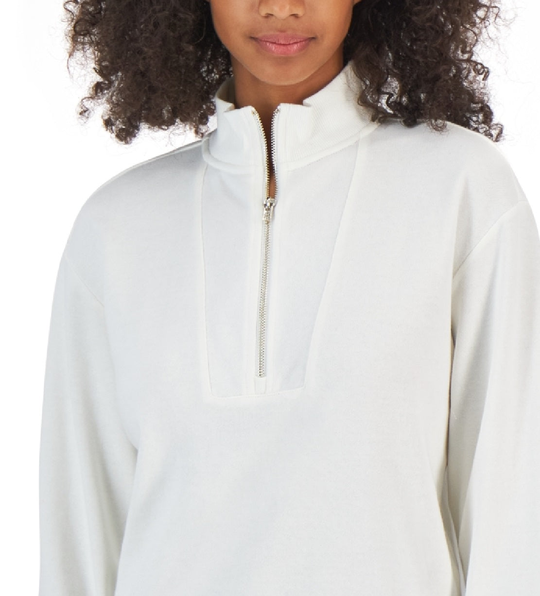 Tommy Hilfiger Women's 1/2 Zip Solid Cropped Sweatshirt White Size Medium