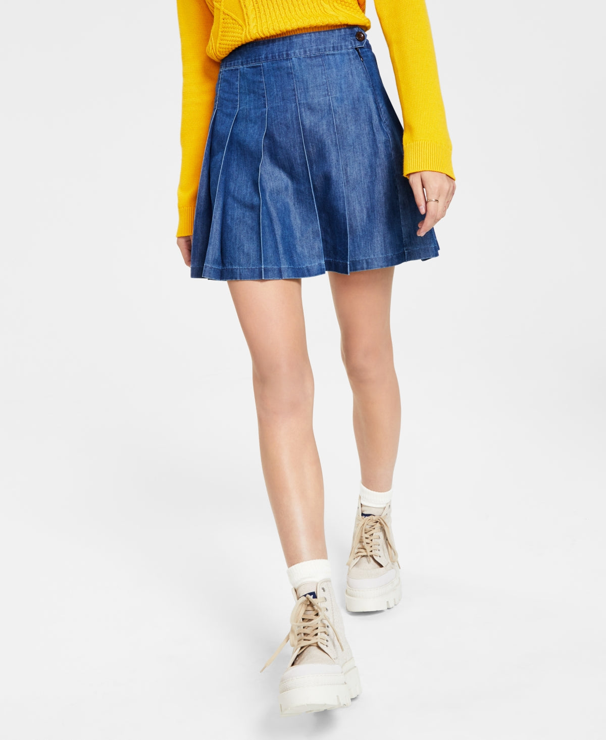 Tommy Jeans Women's Pleated Denim Skirt Blue Size 14