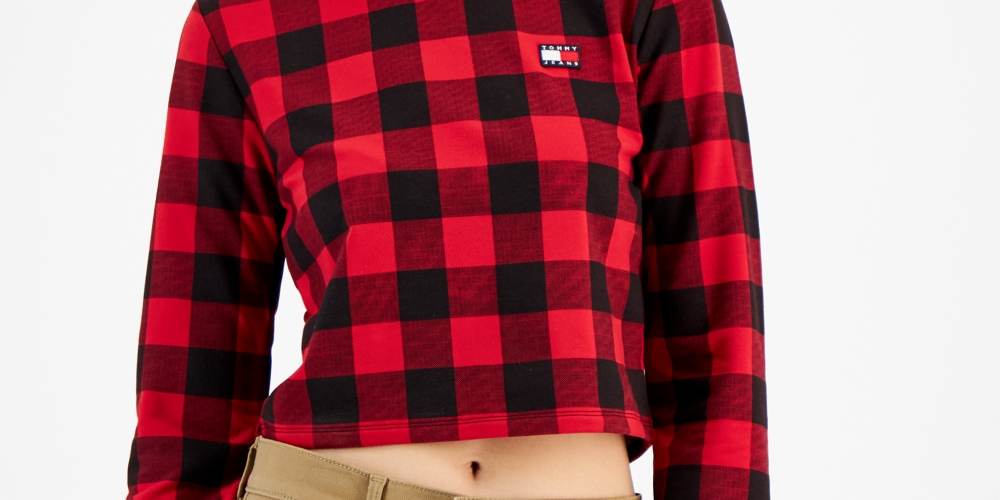 Tommy Jeans Women's Buffalo Plaid French Terry Sweatshirt Red Size X-Large
