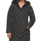 Tommy Hilfiger Women's Faux Fur Trim Hooded Puffer Coat Black Size Large