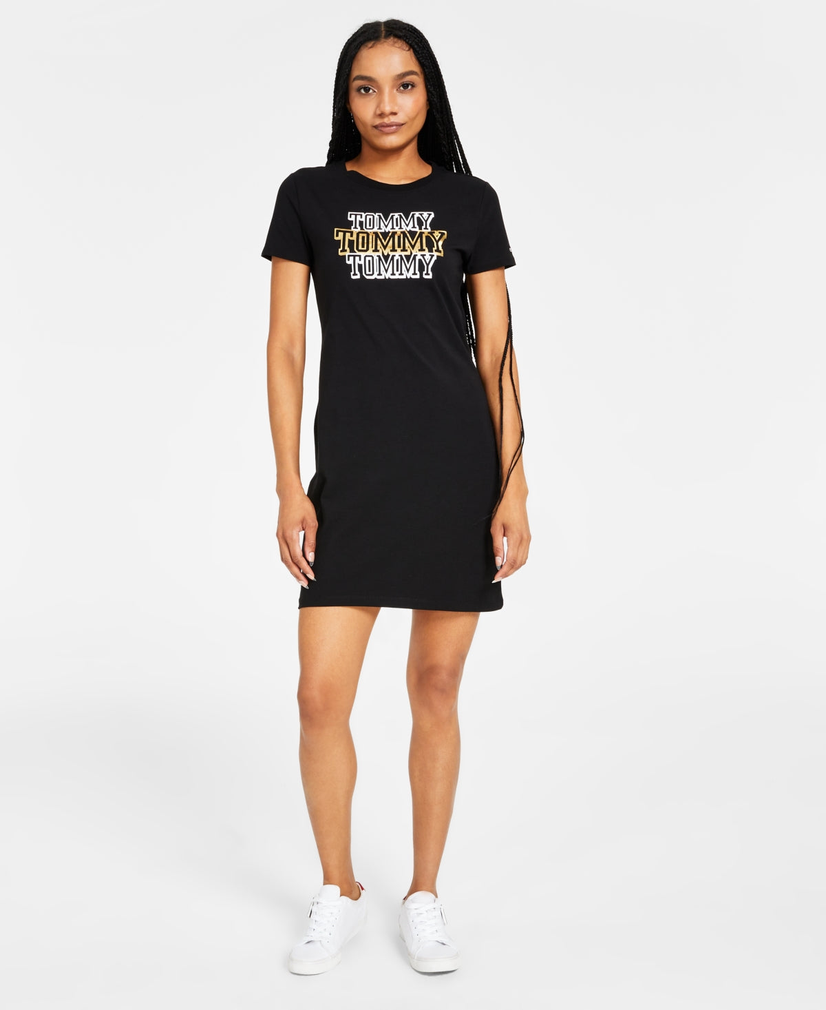 टॉमी जीन्स वीमेन फॉयल लोगो ड्रेस ब्लैक लार्ज साइज