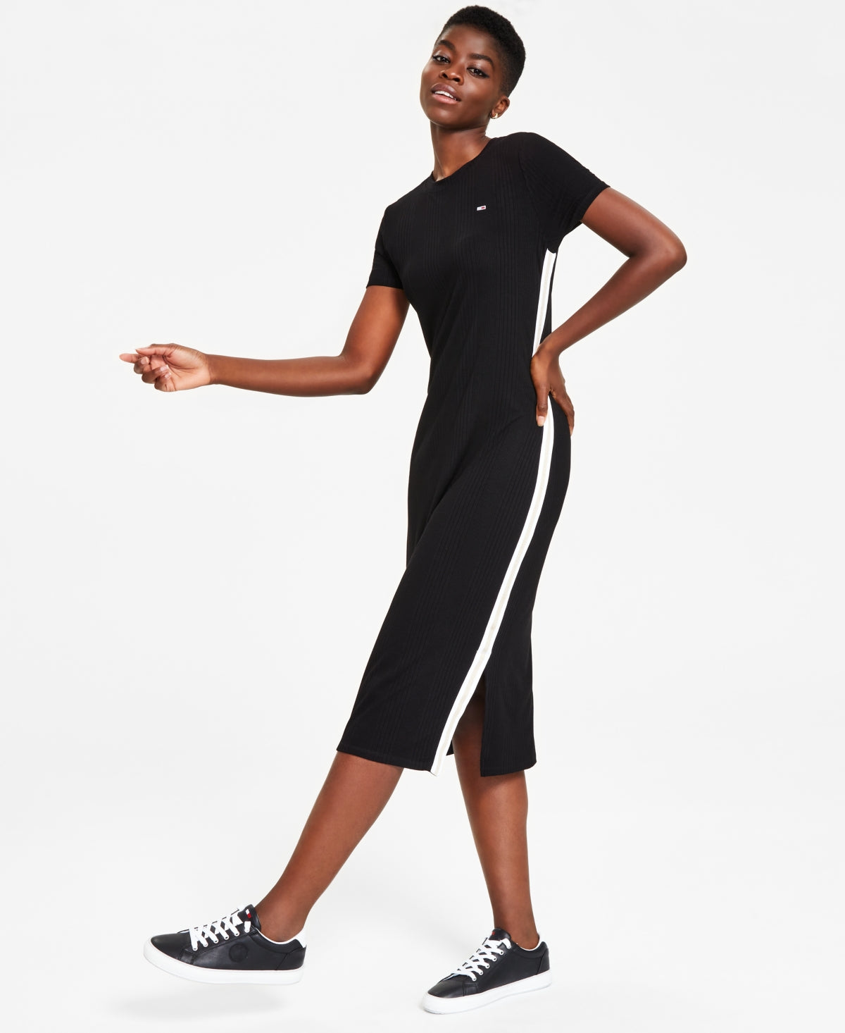 Tommy Jeans Women's Metallic Stripe Midi Dress Black Size Small