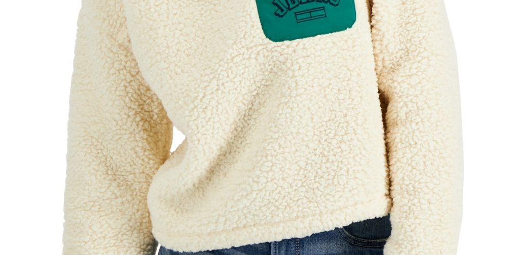 Tommy Jeans Women's Quarter Snap Sherpa Pullover White Size X-Large