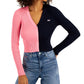 Tommy Jeans Women's V Neck Pullover Colorblock Sweater Pink Size Medium