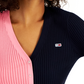 Tommy Jeans Women's V Neck Pullover Colorblock Sweater Pink Size Medium
