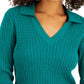 Tommy Hilfiger Women's Cotton Johnny Collar Cable Knit Sweater Green Size Large