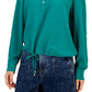 Tommy Hilfiger Women's Point Collar Roll Tab Sleeve Top Green Size X-Small