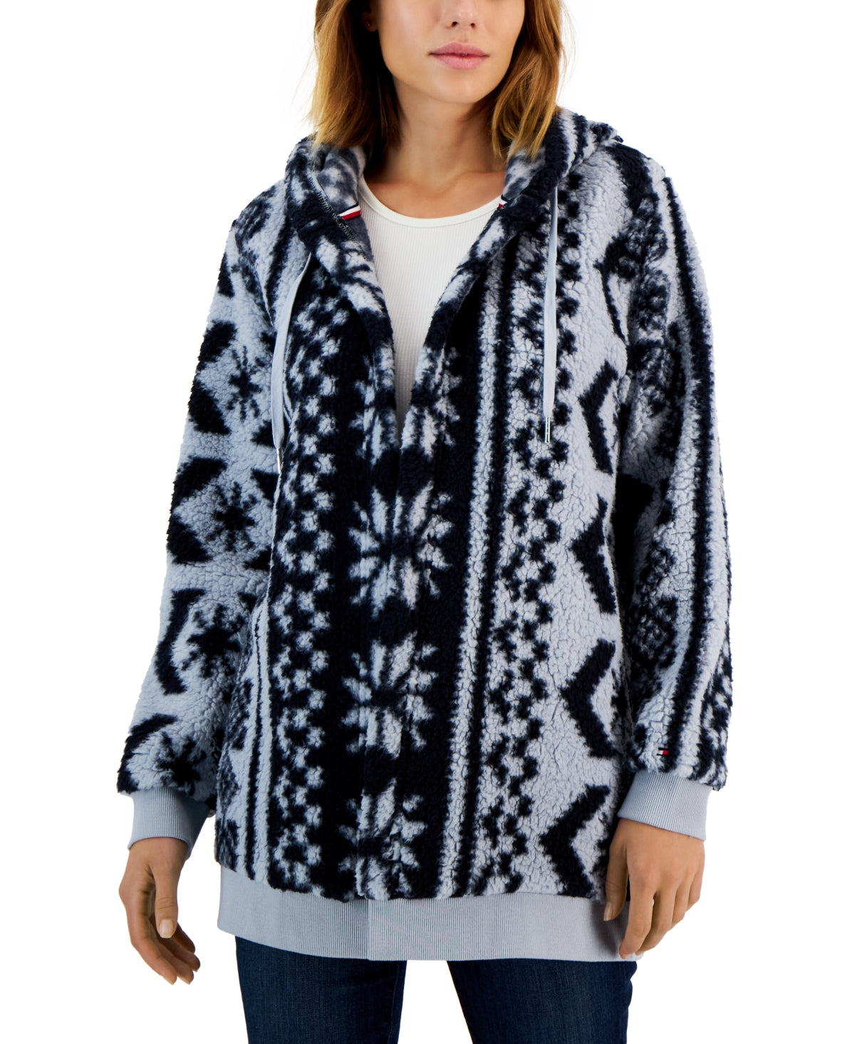 Tommy Hilfiger Women's Hooded Sherpa Jacket Blue Size Medium