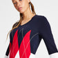 Tommy Hilfiger Women's Cotton Colorblocked Argyle Sweater Blue Size Medium