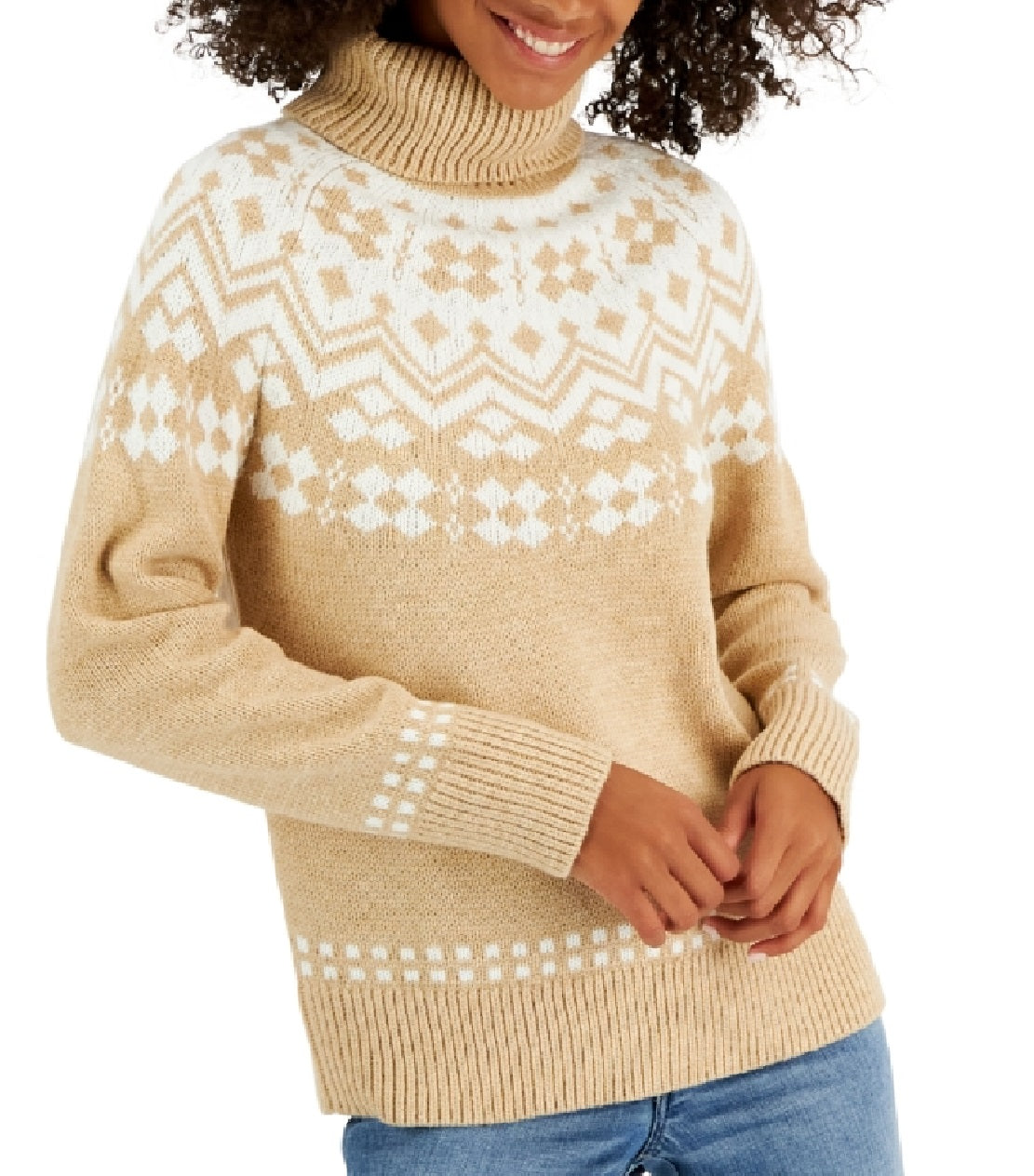 Tommy Hilfiger Women's Fair Isle Turtleneck Sweater Brown Size Large