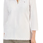 Tommy Hilfiger Women's Striped Johnny Collar 3/4 Sleeve Polo Top White Size Medium